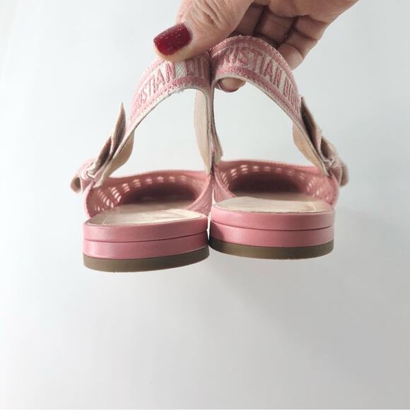 Dior & Moi Cannage Mesh Pink Bow Logo Slingback Flats Sandals 40.5 - Picture 8 of 12